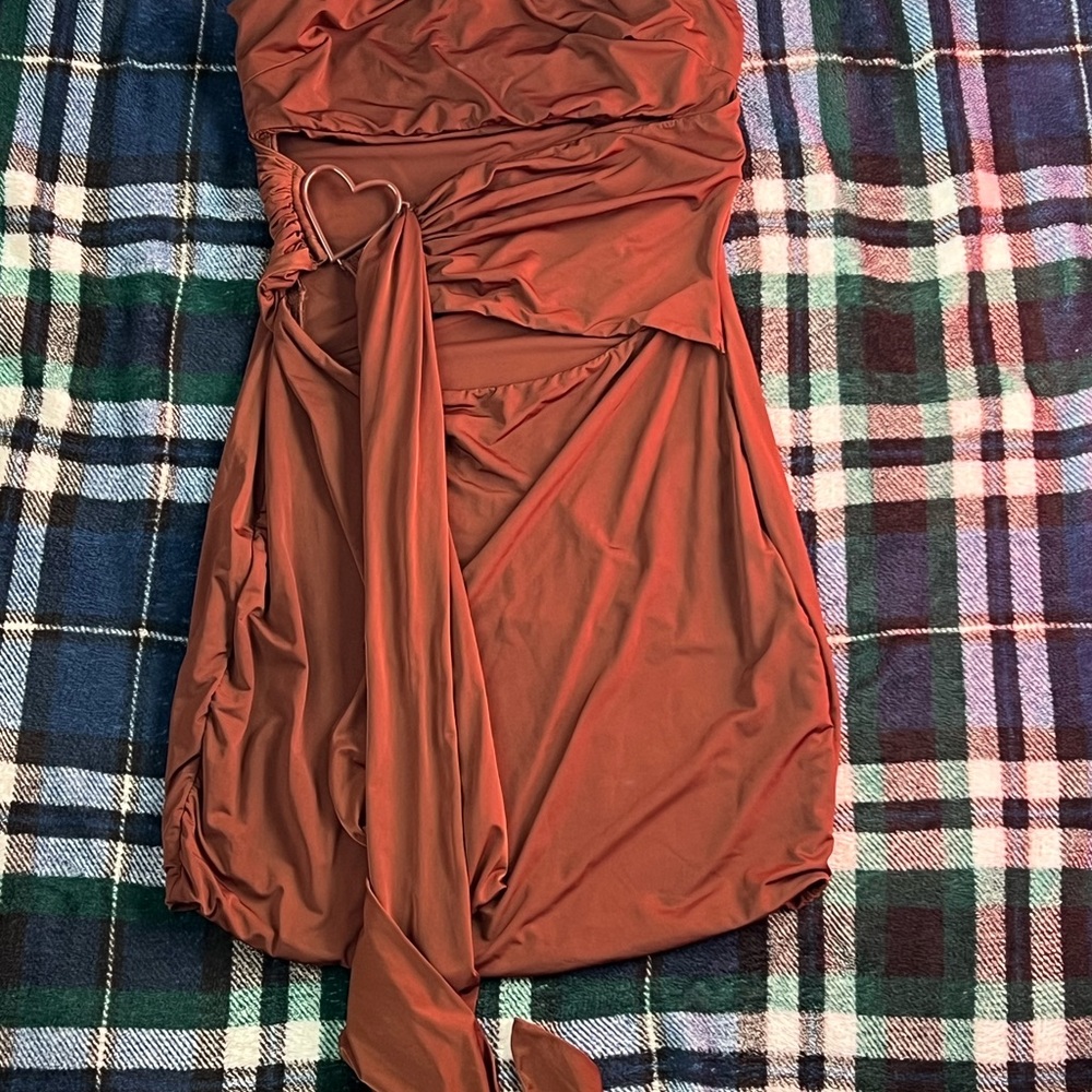 Oh Polly Brown Strapless Ruched Bodycon Dress